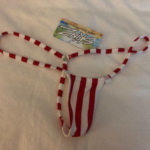 Skinzwear American Flag Stripe G-String Thong Bikini Bottom NWT Size Large